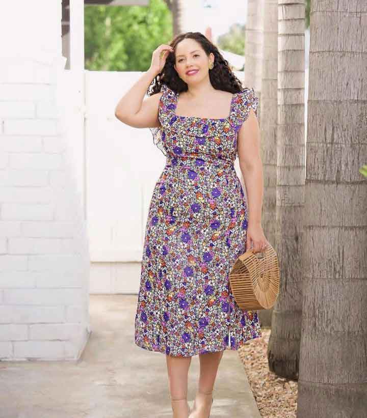 How To Look Skinny For Plus-Size Women-purple square-neck dress