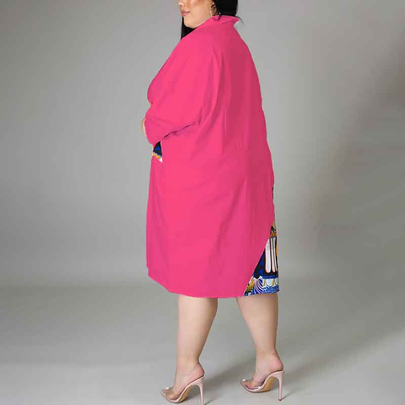 long sleeve shirt dress plus size-rose red-offside view