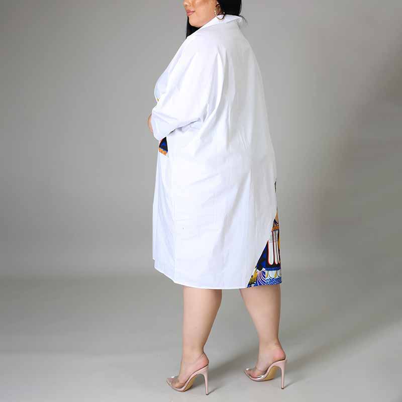 long sleeve shirt dress plus size-white-offside view