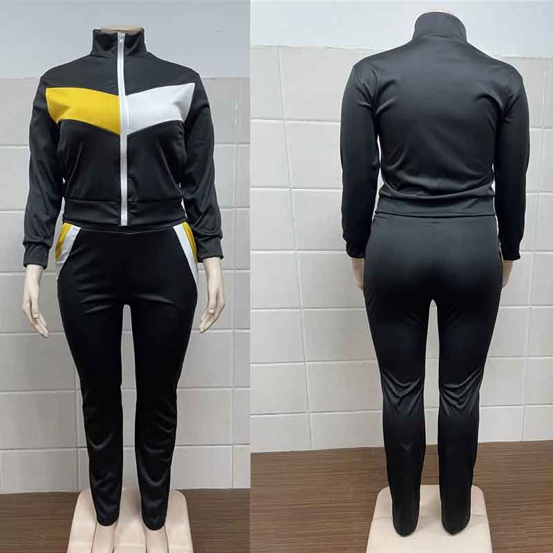 plus size tracksuit set-black-model front and back view