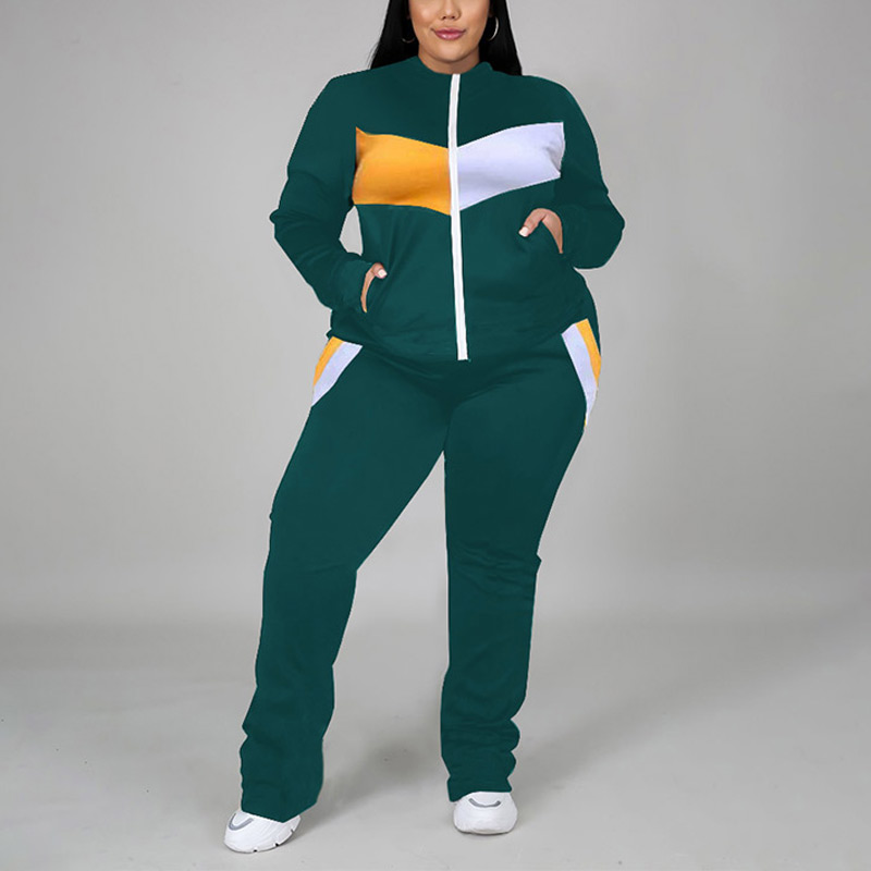 plus size tracksuit set-green-model front view