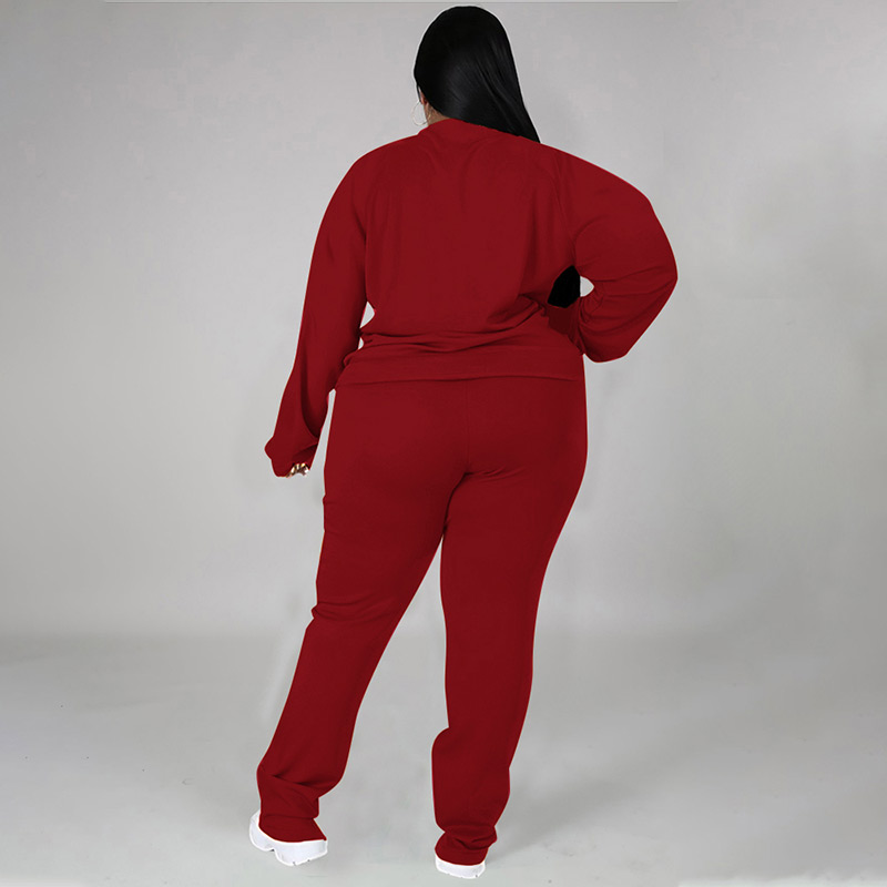 plus size tracksuit set-wine red-back view