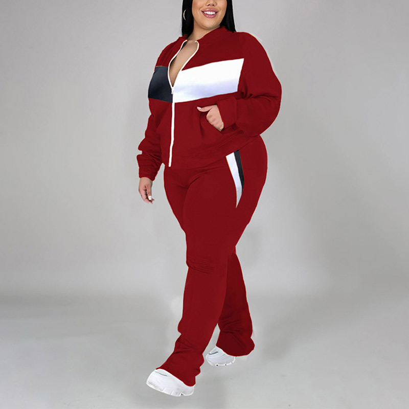 plus size tracksuit set-wine red-model left side view