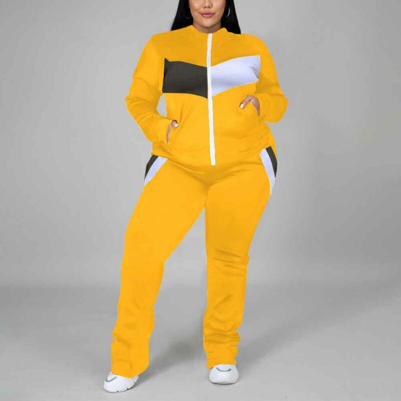 plus size tracksuit set-yellow-front view