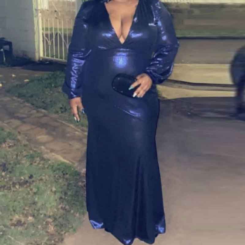 sexy dresses for plus size women-dark blue-front view