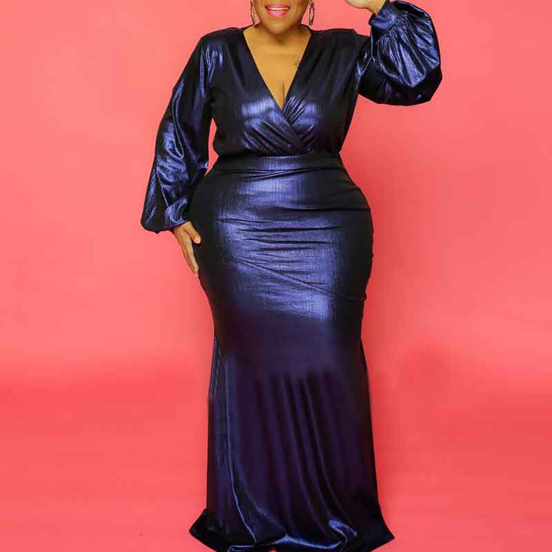 sexy dresses for plus size women-dark blue-model view