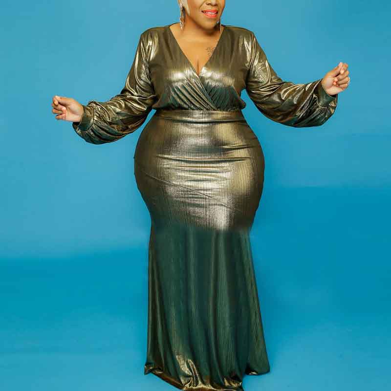 sexy dresses for plus size women-gold-front view