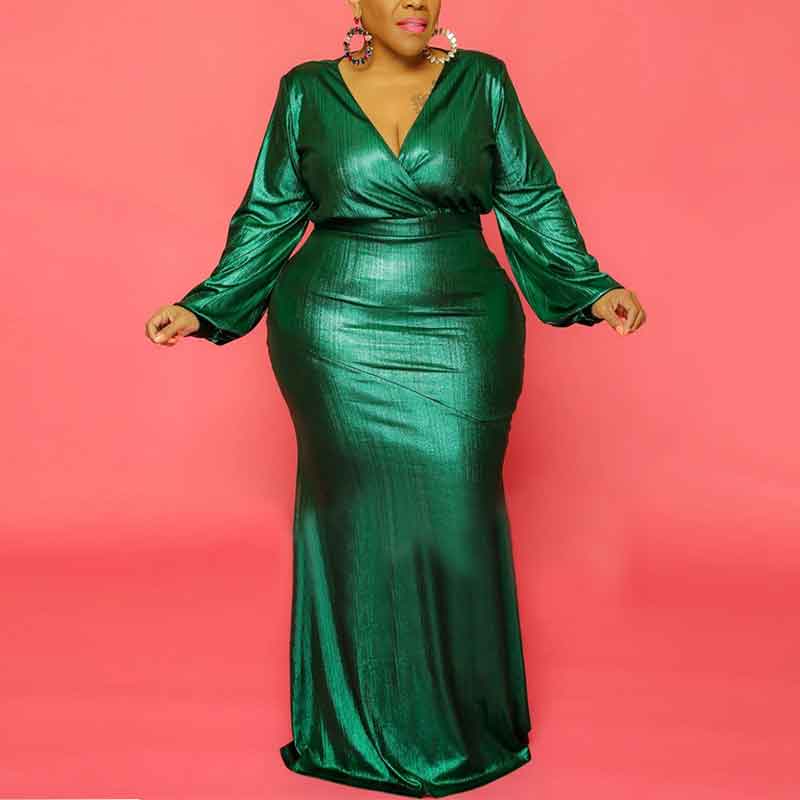 sexy dresses for plus size women-green-front view