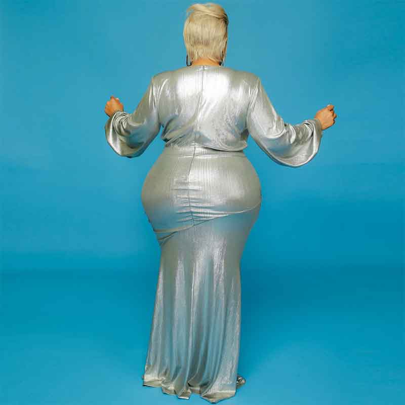 sexy dresses for plus size women-silver-white-back view