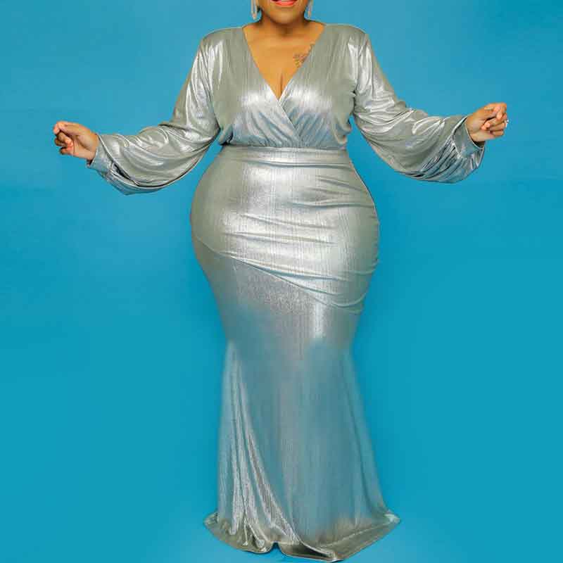 sexy dresses for plus size women-silver-white-front view