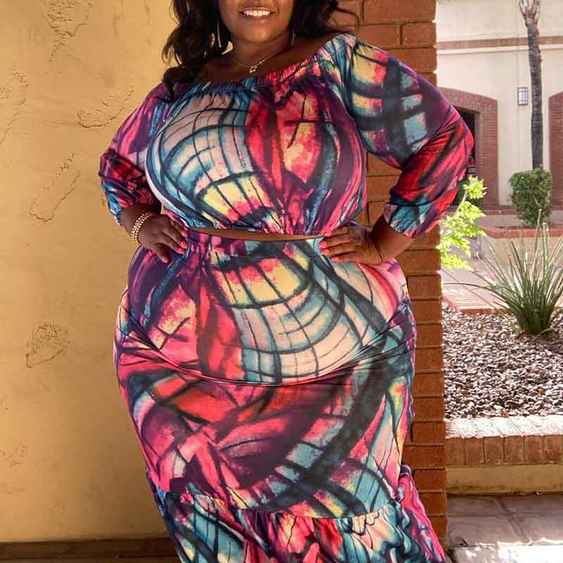 two piece skirt set plus size-red-full face photo