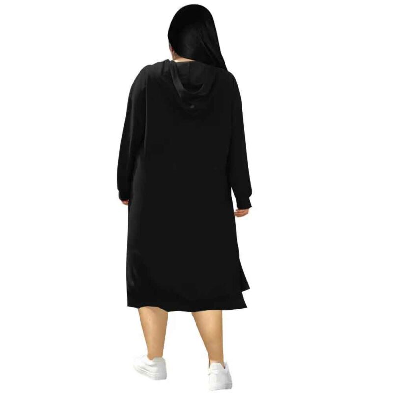 Plus Size Hoodie Dress With Pockets-black-black-back view