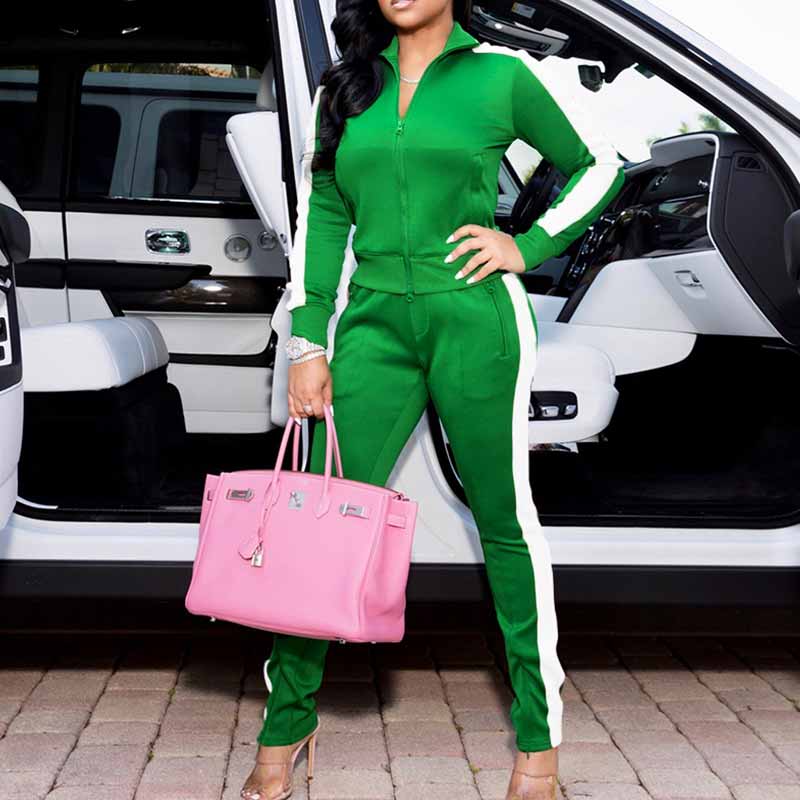 Two Piece Activewear Sets-green-front view